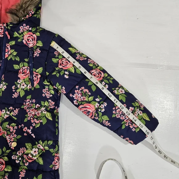 Carter's Blue And Pink Floral Puffer Jacket Girls Size Large 6X - Picture 5 of 13